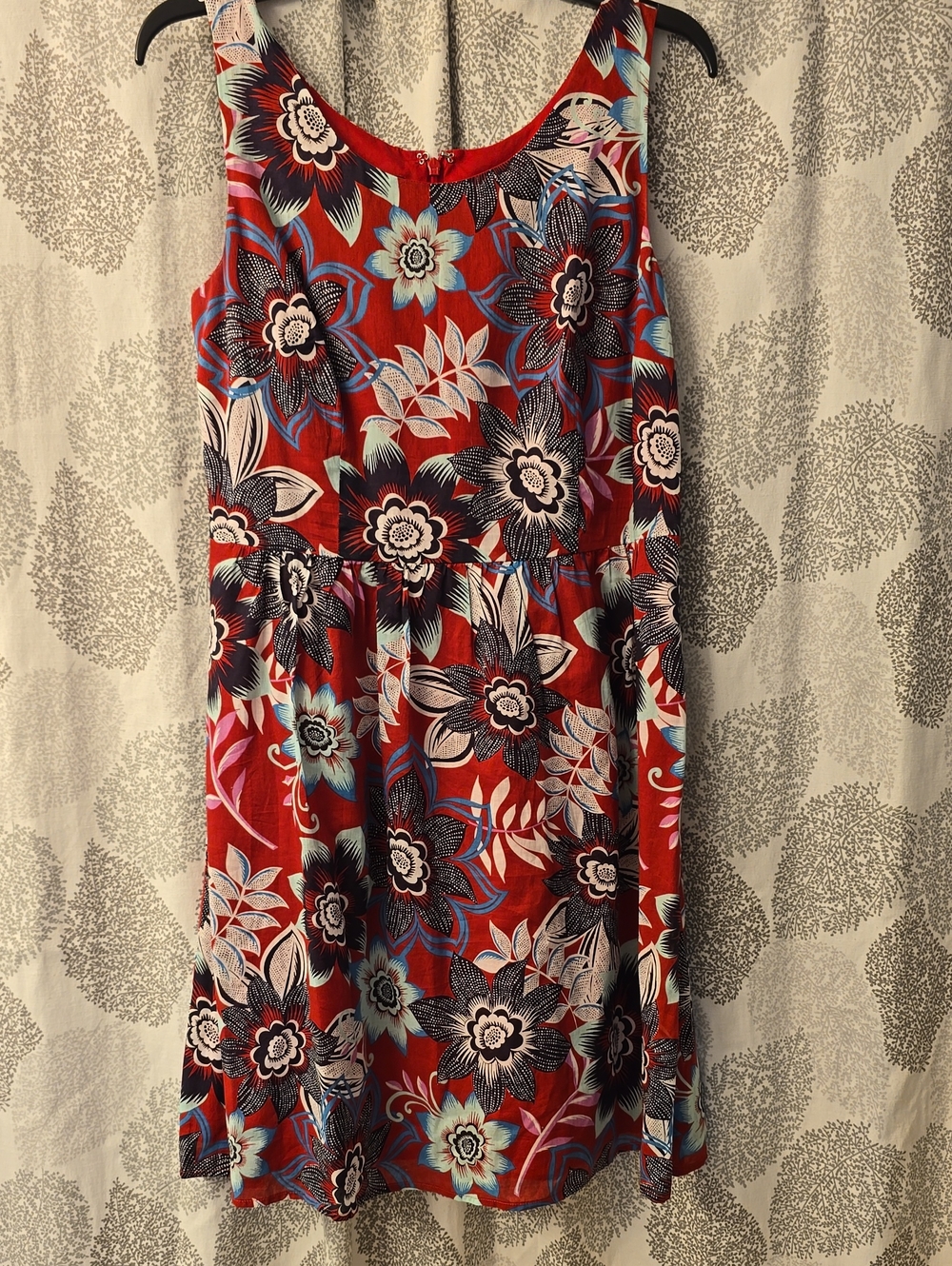 Talbots Red Floral Scoop-Neck Dress with Blue Accents